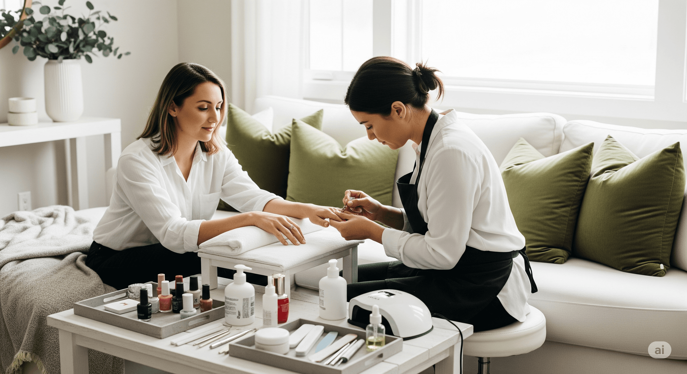 Beauty professional treating client
